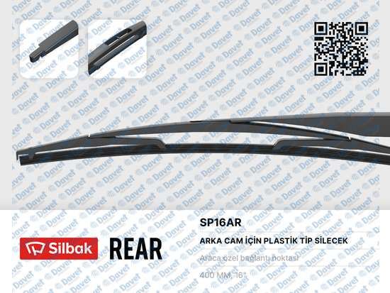 SILBAK SP16AR Silecek Supurgesi Arka Plastik Tip 400mm Sandero-Micra-Astra G-Combo-Corsa C-P306-Clio 98->Kangoo
